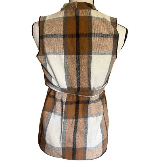Cream Black Tan 2 Plaid Vest Tunic With Belt Size Small - Picture 3 of 8